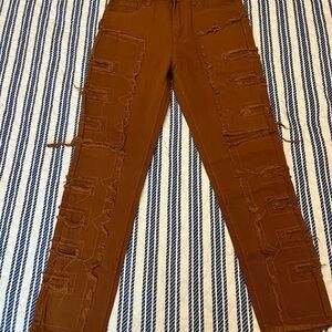 Stylish Distressed Straight Leg Brown Jeans